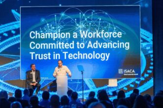 ISACA CEO, Erik Prusch speaking at the Global Leadership Summit in London