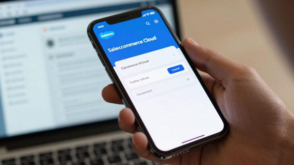 Salesforce Commerce Cloud login screen on a smartphone.