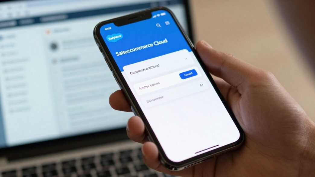 Salesforce Commerce Cloud login screen on a smartphone.