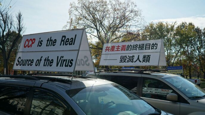 black car with white and blue signage