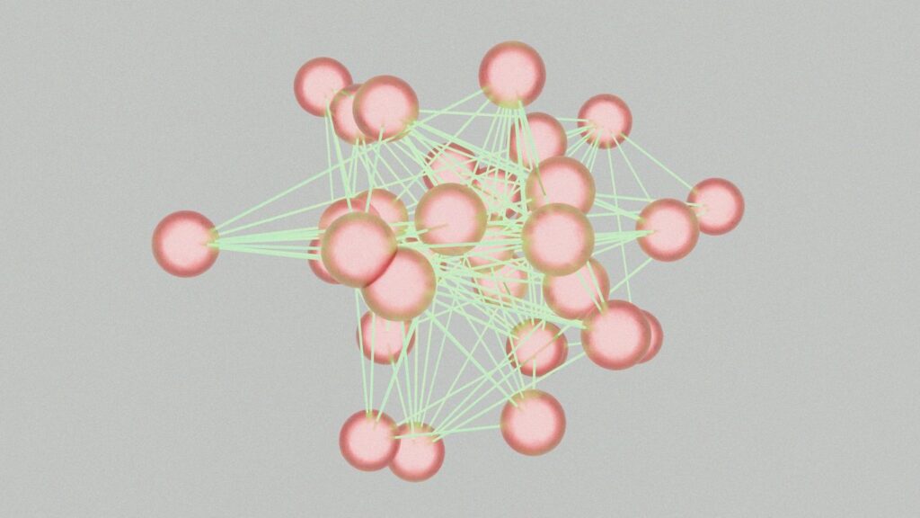 A computer generated image of a cluster of spheres