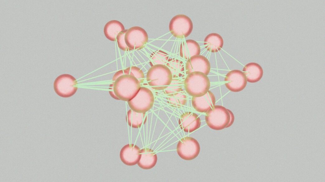 A computer generated image of a cluster of spheres