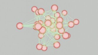 A computer generated image of a cluster of spheres