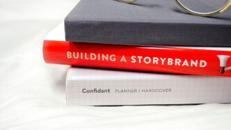 gold framed eyeglasses on black hardbound book