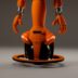 An orange robot with wheels and hands