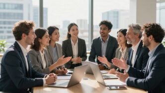 UK business people collaborating to increase sales.