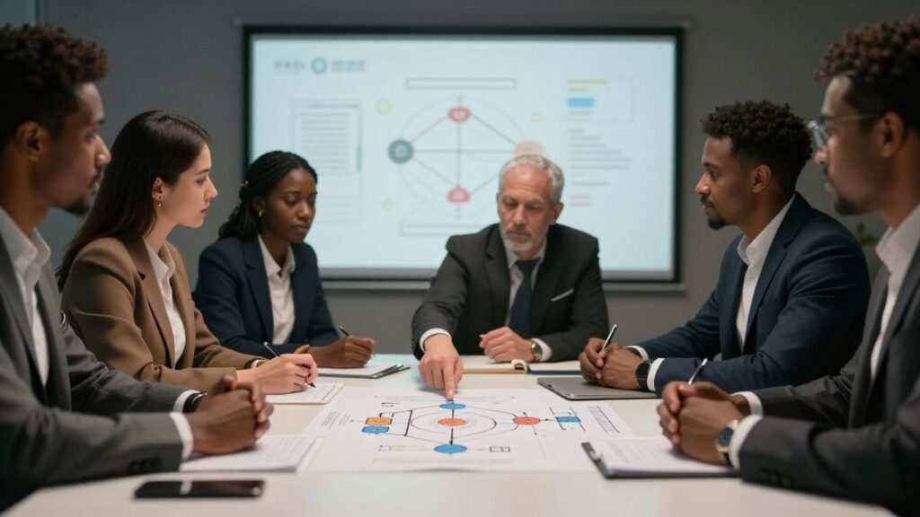 Team planning SaaS sales commission structure visually.