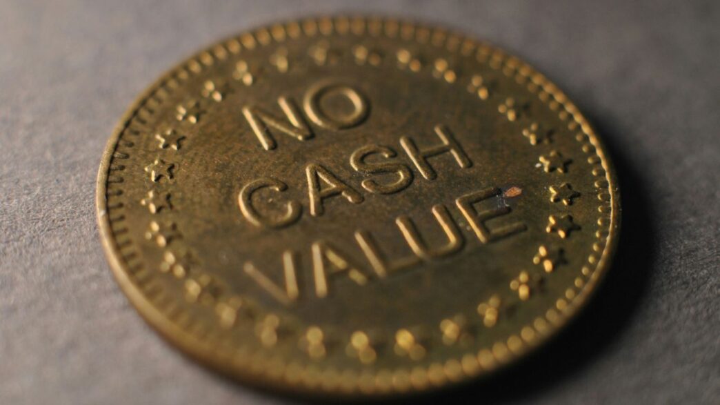 A close up of a coin on a table