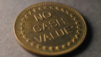 A close up of a coin on a table