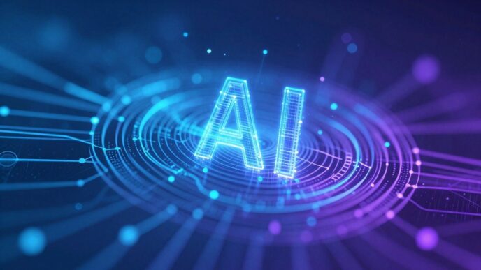 Abstract digital patterns suggesting AI and innovation.