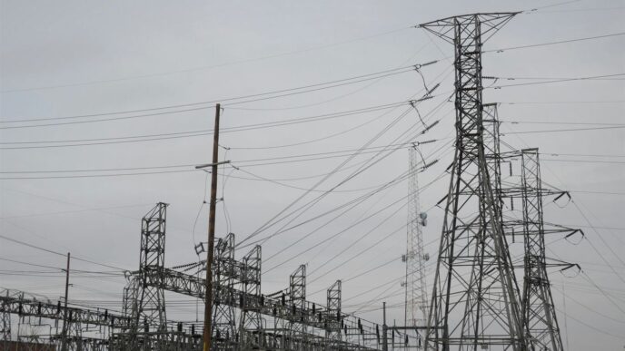 a bunch of power lines that are next to each other