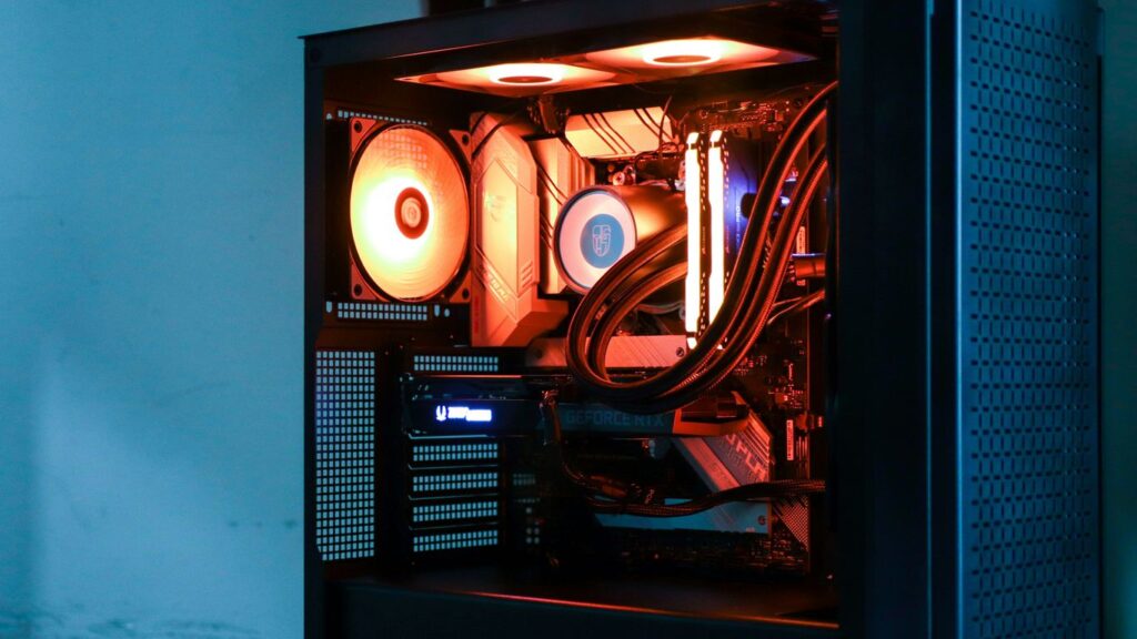 a computer tower with a fan