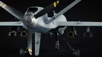 a large white airplane with propellers on a black background