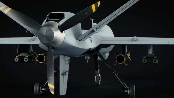 a large white airplane with propellers on a black background