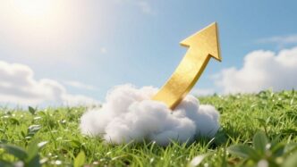 Golden arrow ascending towards a bright sky, symbolizing growth.