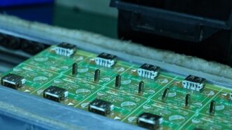 Electronic components are arranged on a circuit board.