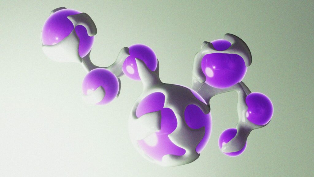Abstract purple and white organic molecular structure