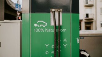 An electric vehicle charging station is shown.