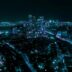 an aerial view of a city at night