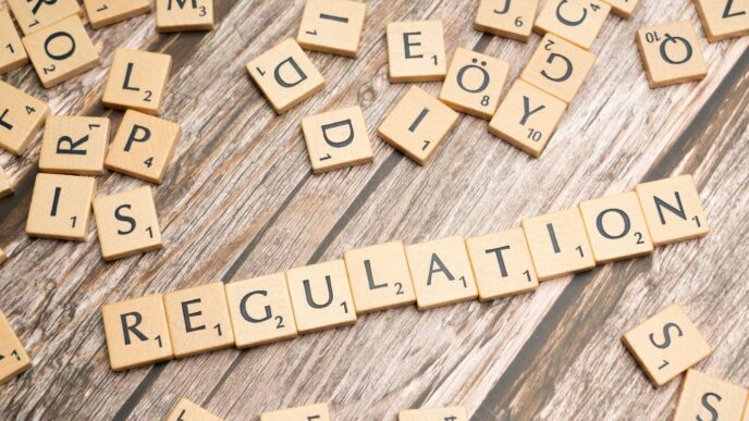 scrabble tiles spelling out the word regulation on a wooden surface