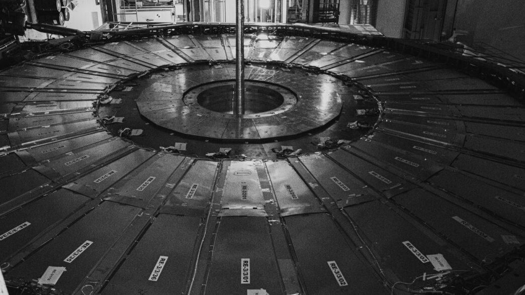 a large metal object sitting inside of a building