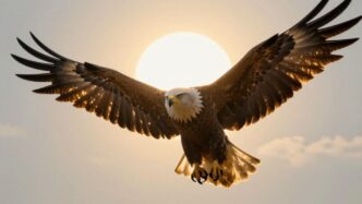 Soaring eagle against a rising sun, signifying financial growth.
