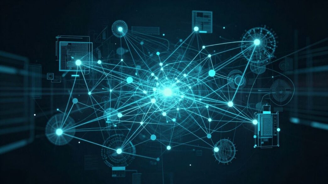 Interconnected digital components and data flows.