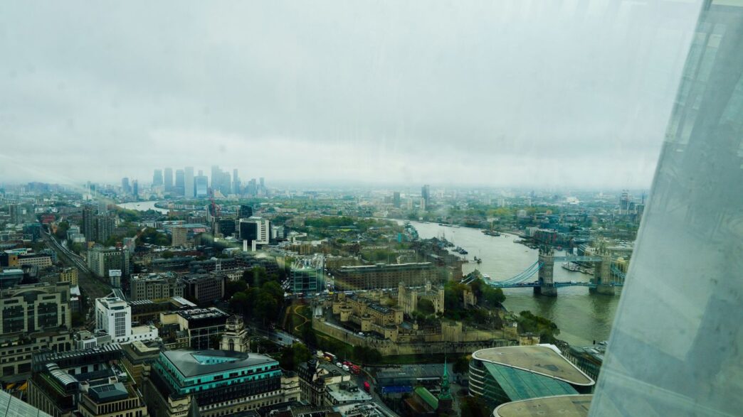 Panoramic view of london cityscape with tower bridge