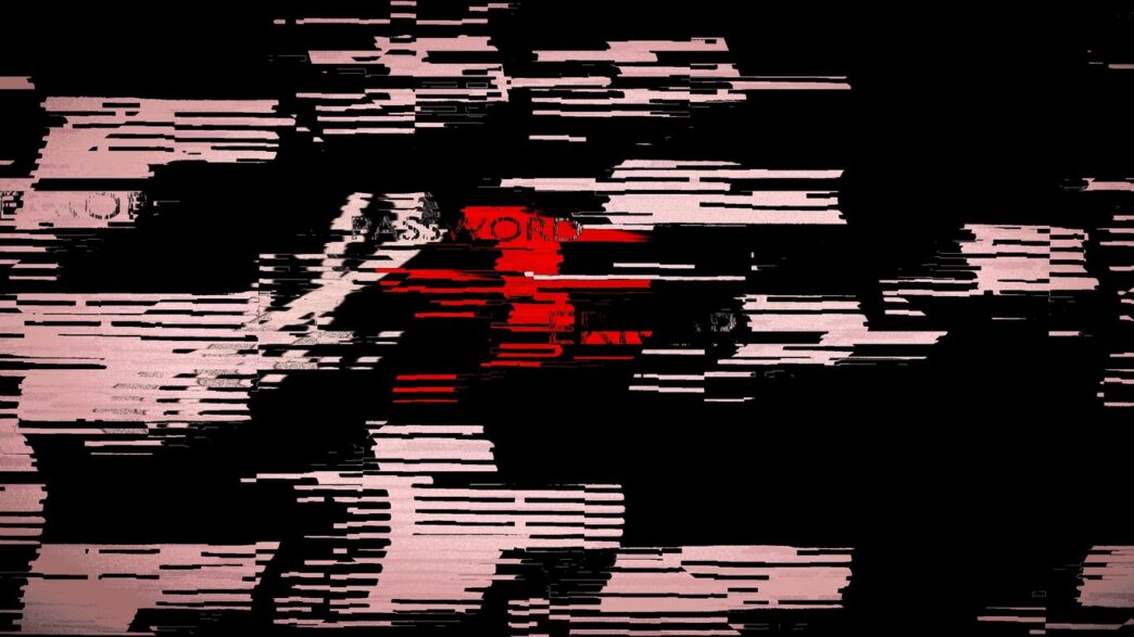 Abstract glitch art with red and white lines