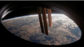 View of earth from space through a window