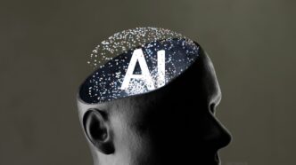 Artificial intelligence concept within a human head