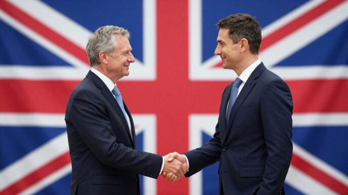 Handshake with UK flag background