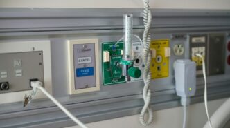 Medical gas outlets and electrical sockets on wall