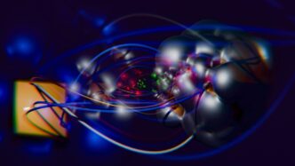 A blurry image of a computer mouse and a keyboard