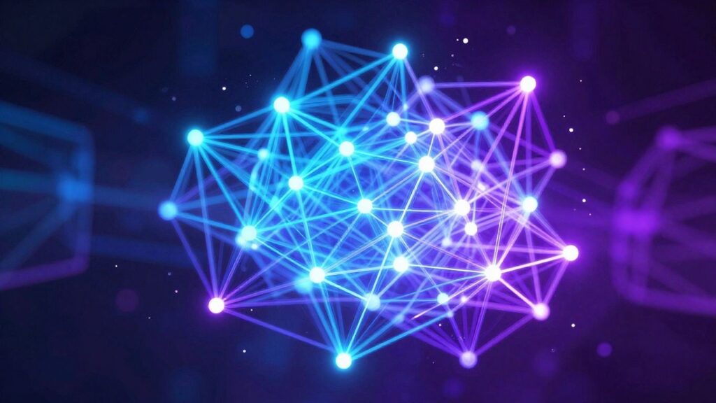 Abstract glowing neural network representing AI processing power.