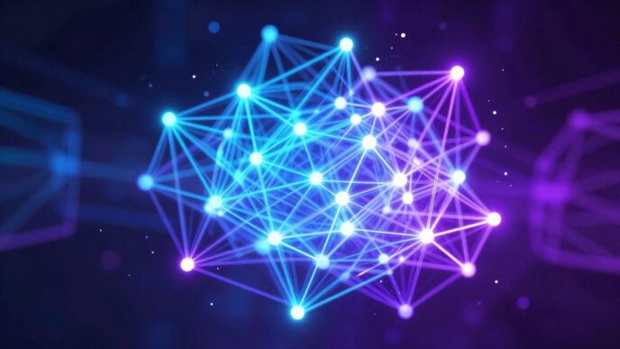 Abstract glowing neural network representing AI processing power.