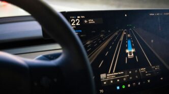 Car dashboard displaying autonomous driving interface