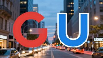 Google and Uber logos merging.