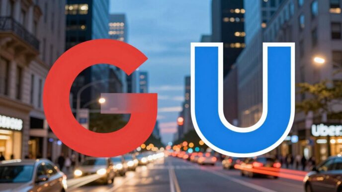 Google and Uber logos merging.