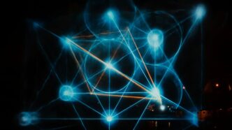 a picture of some blue lights in the dark