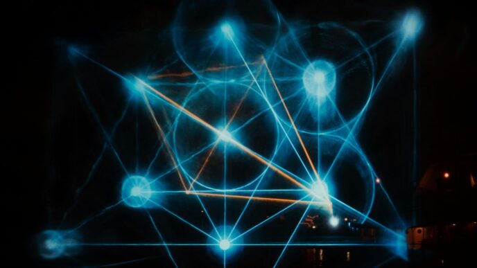 a picture of some blue lights in the dark