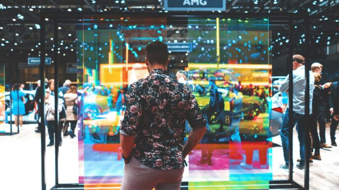 man standing on AMG display
