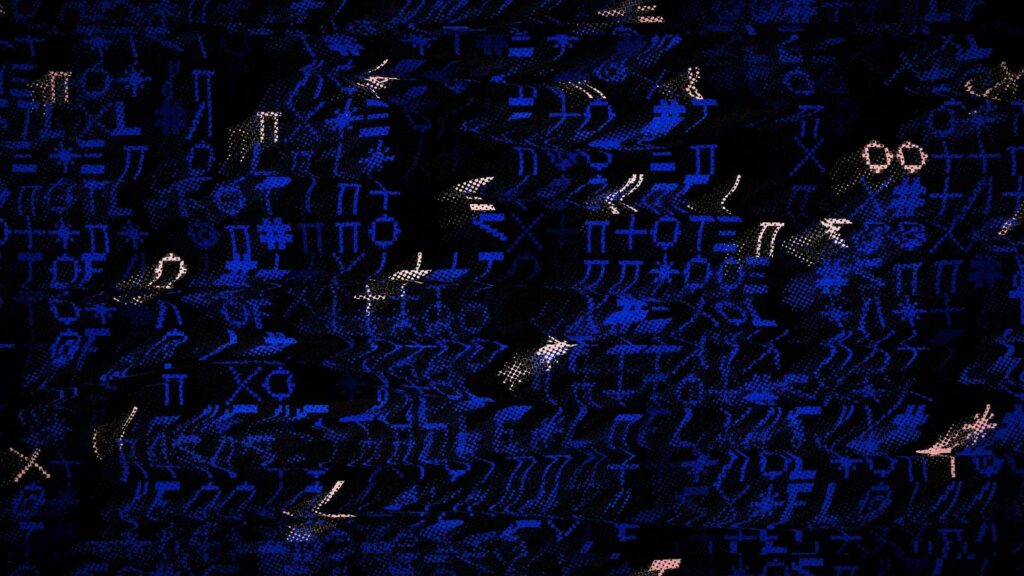 Abstract blue background with floating symbols