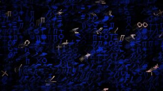 Abstract blue background with floating symbols