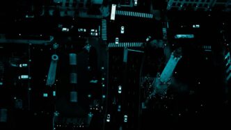 Aerial view of a city street at night