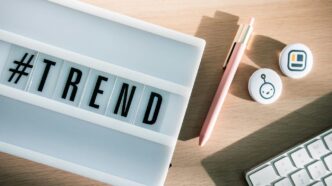 a keyboard with the word trend spelled on it