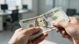 Hand holding money, profit growth concept.