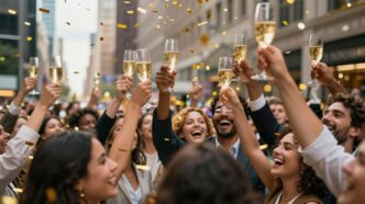 Investors celebrating a $10 billion valuation with champagne.