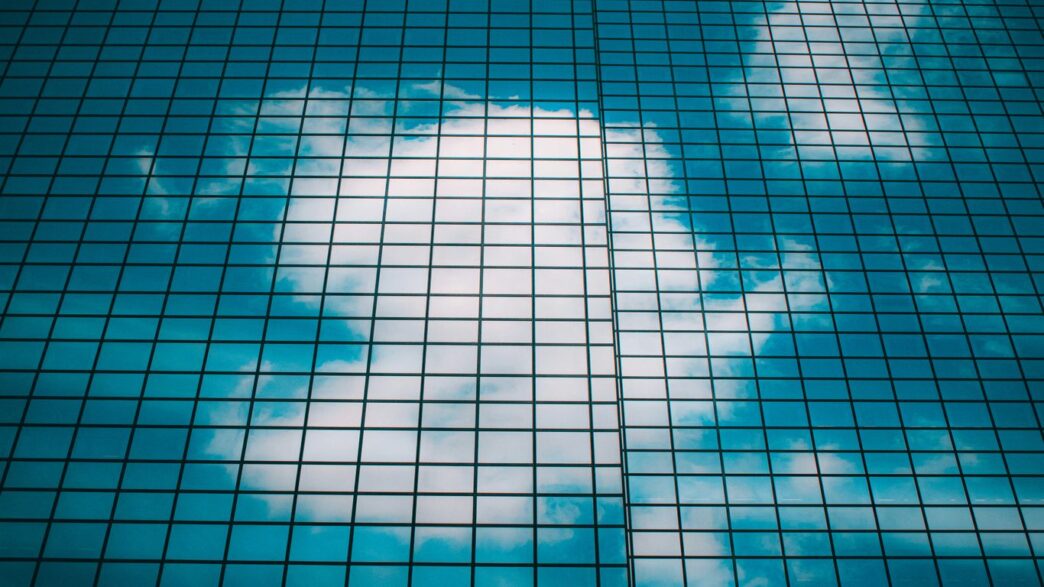 white and blue glass window