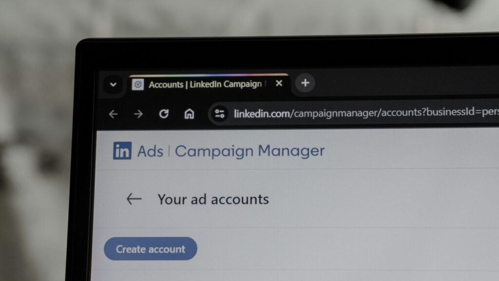 Linkedin ads campaign manager interface on laptop screen